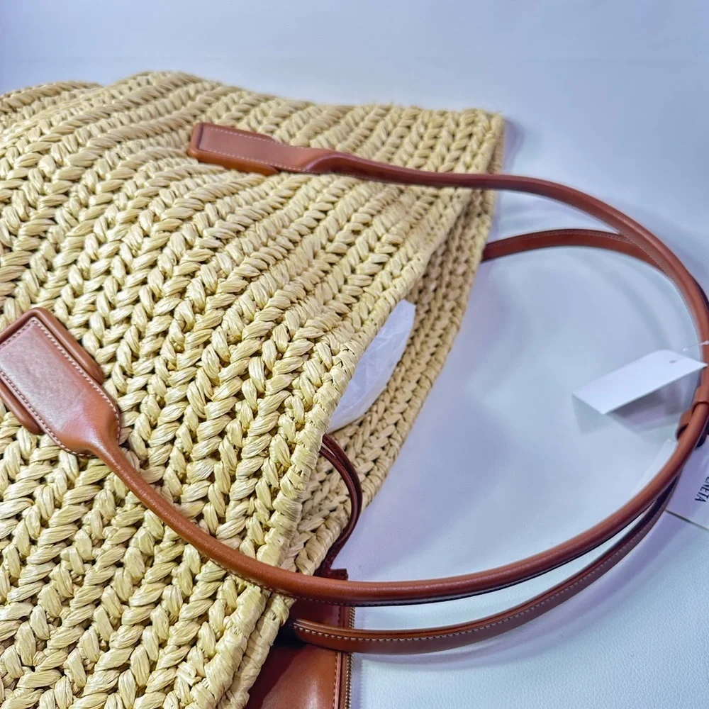 NEW Bottega Veneta Arco Natural Wood Rafia Medium Tote - Picture 15 of 16